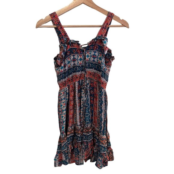 Angie Blue Pink Boho Country Mini Dress Tunic Women's Size Medium Sundress - Picture 4 of 5